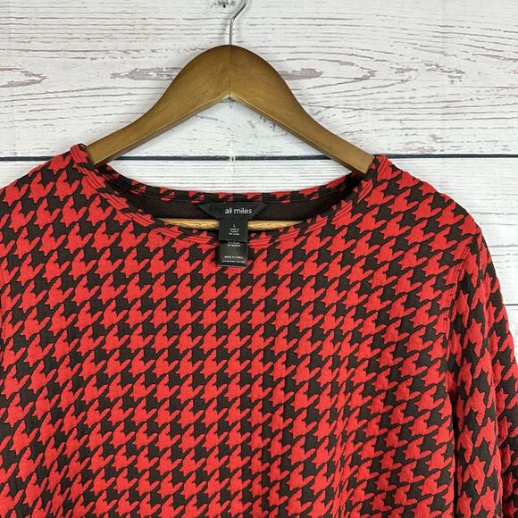Ali Miles Top Shirt Womens Large Red Black Textured Tunic Artisan Abstract - Picture 3 of 12